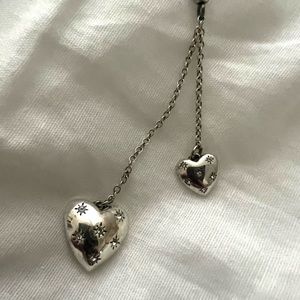 Brighton new double crystal silver dangle heart 16” necklace with 2” extender